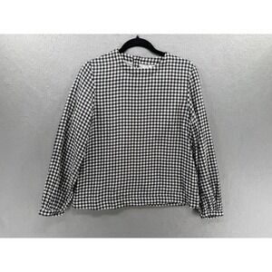 Muji Top Womens Size XS‎ Black White Gingham Blouse Button Back Minimalist